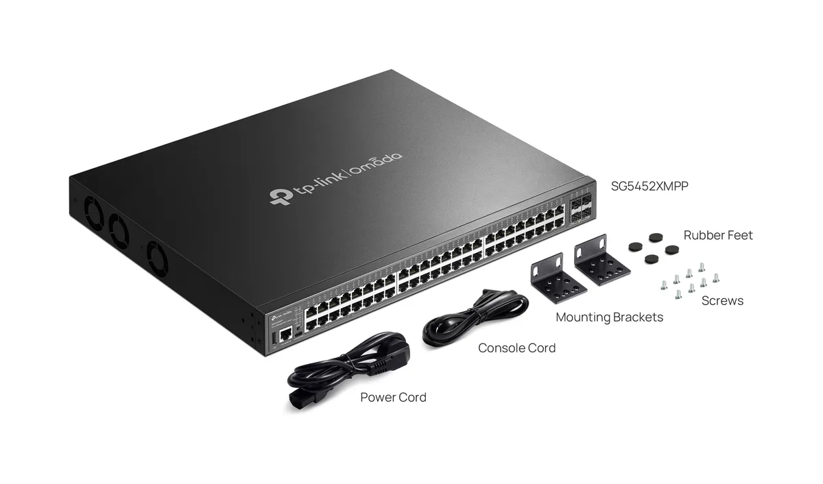 Коммутатор TP-LINK SG5452XMPP 48xGE (48xPoE), 4xSFP+, 770Вт, Управляемый L3