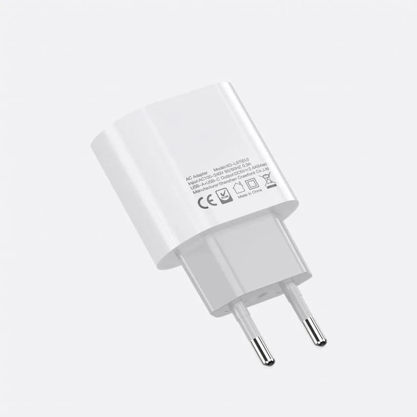 Мережевий зарядний пристрій XO PC ABS 74х45х24 мм Білий 2.4A з кабелем Micro 1м