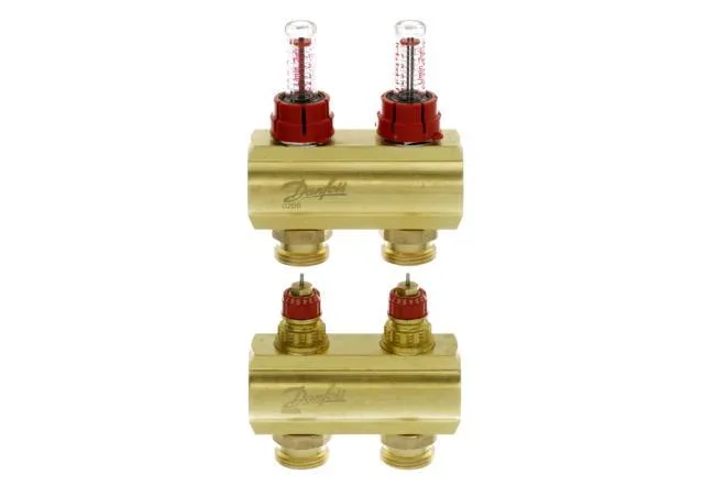 Розподільний колектор Danfoss FHF-F, 2+2 контури, з ротаметрами, латунь