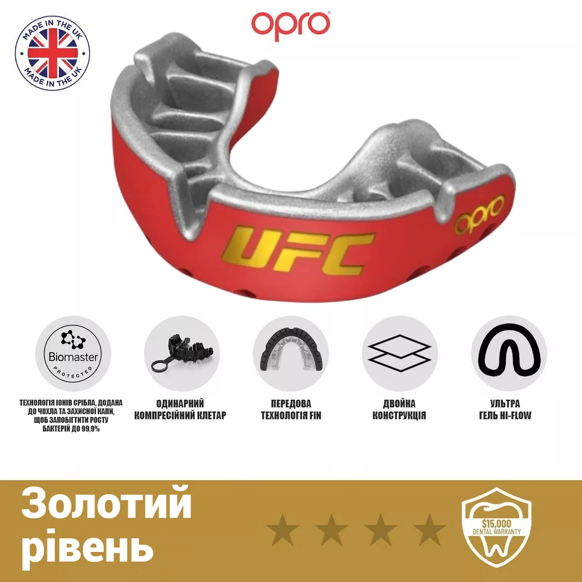 Капа OPRO термопластик доросла 11+ червона срібна