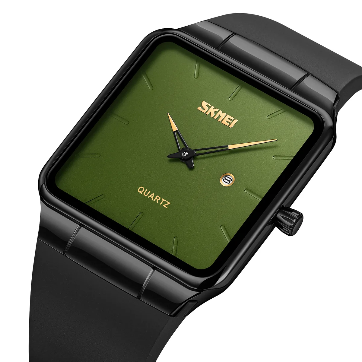 Годинники Skmei нержавіюча сталь 43 мм чорнозелені шкіряний ремінець