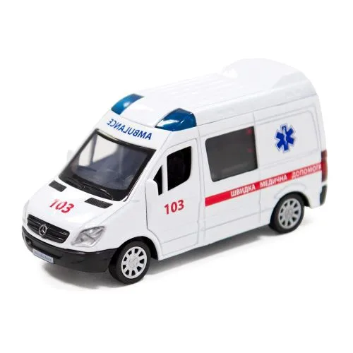 Автомодель Mercedes-Benz Sprinter Швидка допомога металева з відкриваючими дверцями 6.5 см