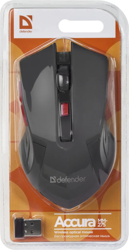 Миша Defender бездротова оптична середня 115х68х40 мм Червона