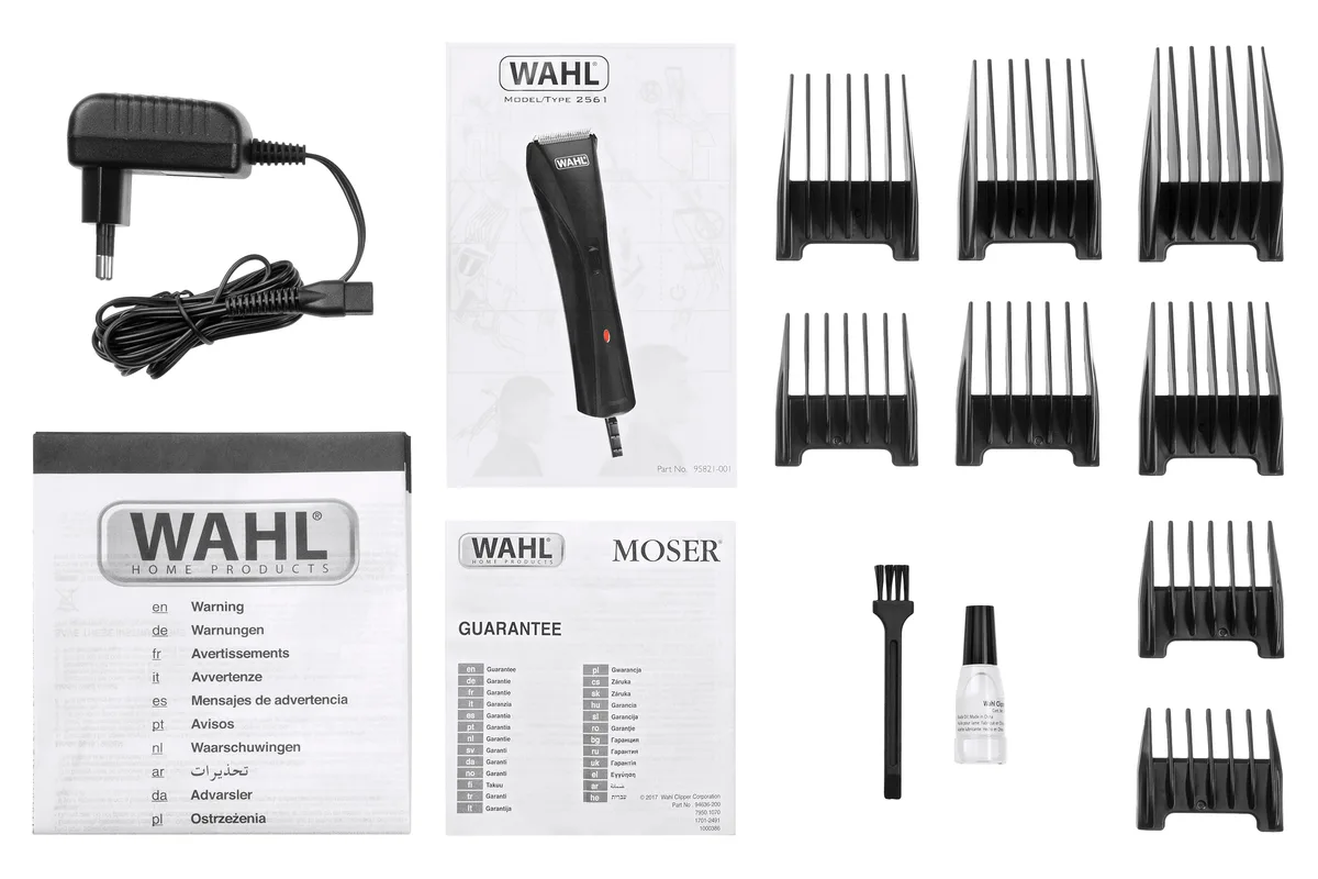 Машинка для стрижки WAHL Hybrid Clipper, з вібраційним мотором, 8 насадками, сталевим лезом, чорного кольору.