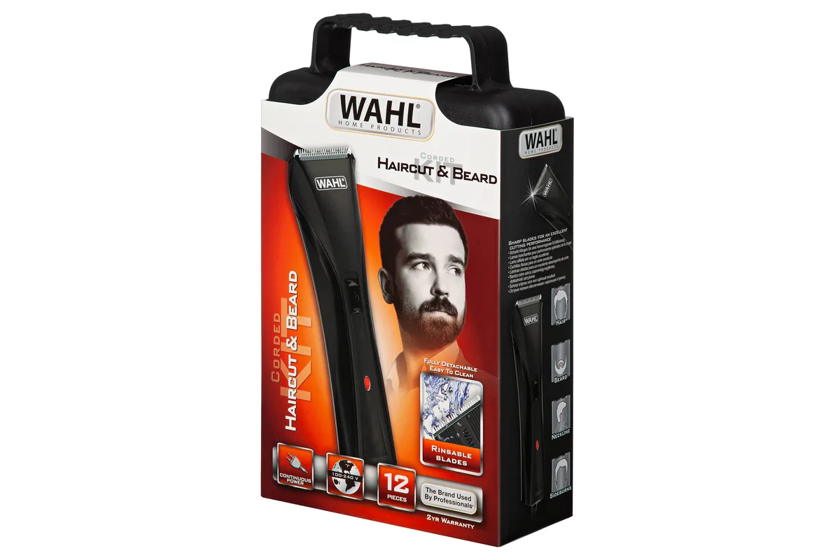 Машинка для стрижки WAHL Hybrid Clipper, з вібраційним мотором, 8 насадками, сталевим лезом, чорного кольору.