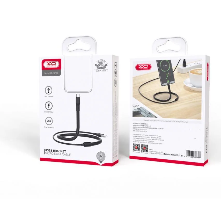 Кабель USB XO силіконовий Micro 1,2м чорний 2,4А