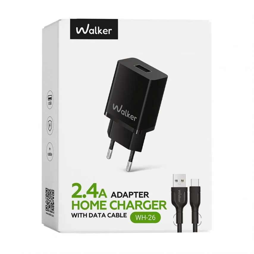 Мережевий зарядний пристрій 12W WALKER PVC чорний 1USB Type-C 1м