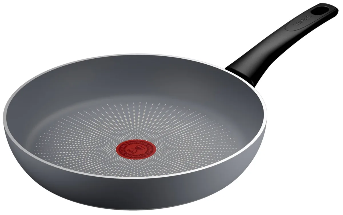 Сковорода Tefal Halo, діаметр 28 см, алюмінієва, з бакелітовою ручкою, сірого кольору.