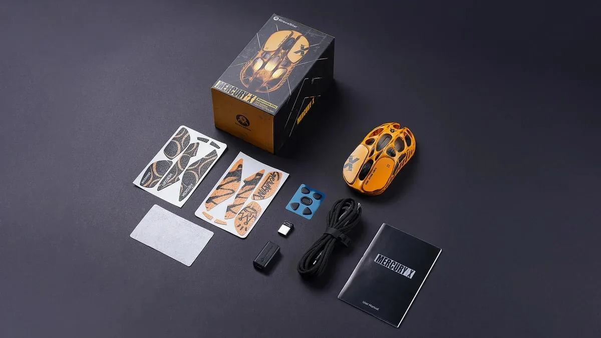 Миша GravaStar Mercury X, BT/WL/USB-A, RGB, Battle-Worn Yellow