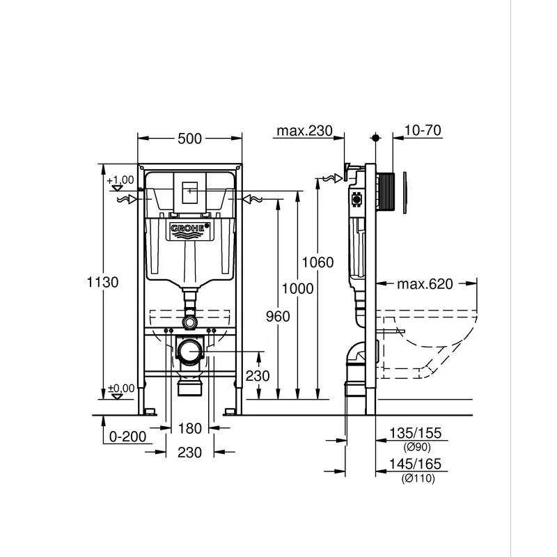 Комплект для унітазу Grohe Rapid SL нержавіюча сталь 1130 мм чорний матовий