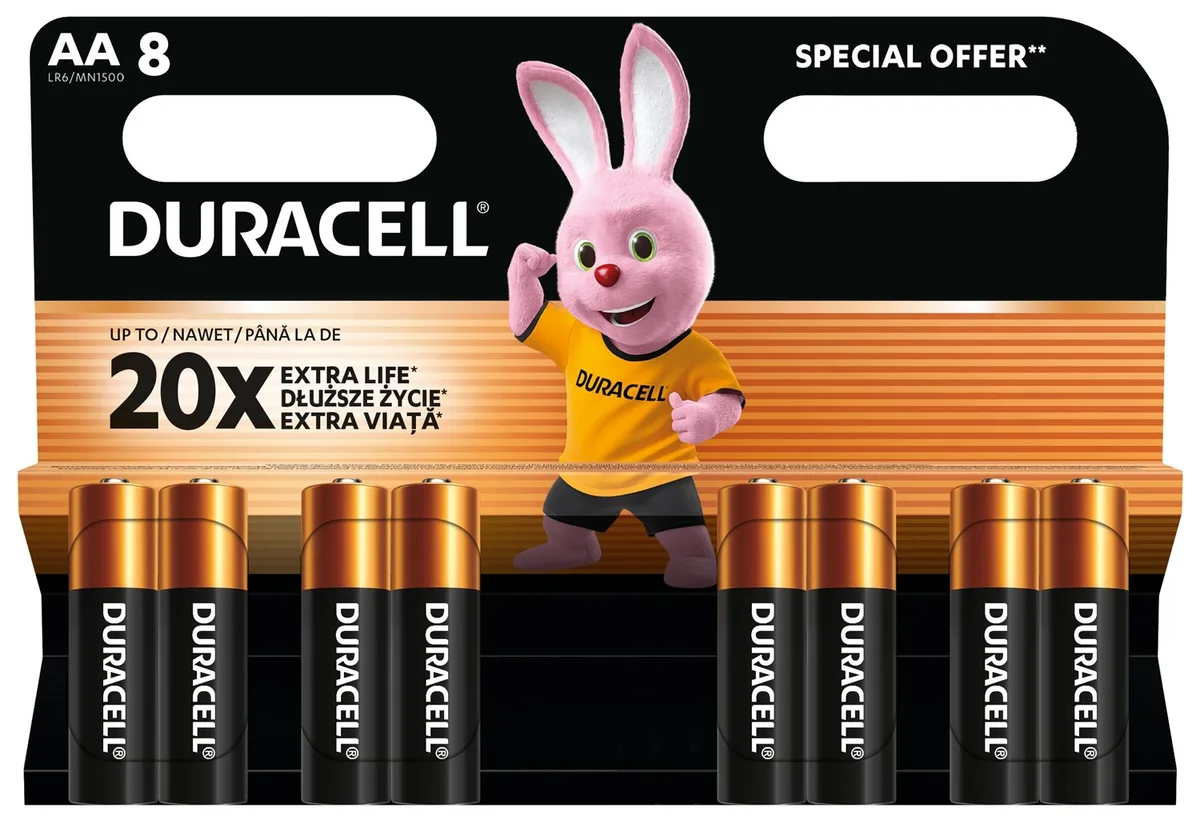 Лужні батарейки Duracell AA 8 шт 1,5 В