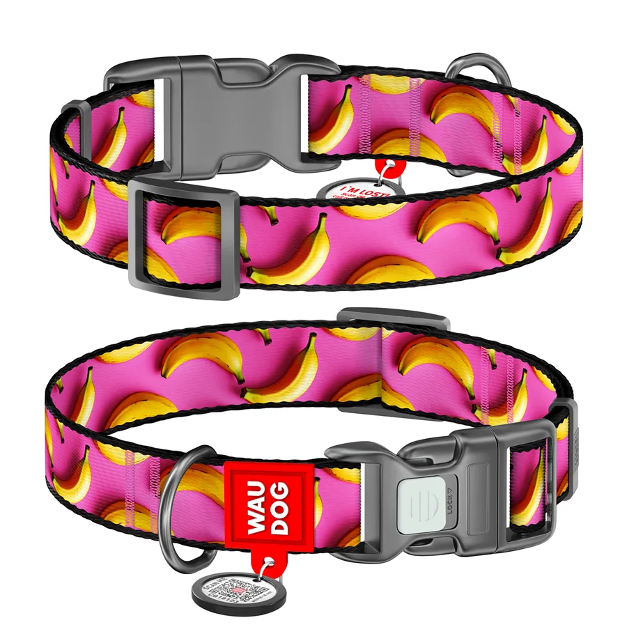 Нашийник WAUDOG Nylon М 20 мм 28-40 см Нейлон Банани на рожевому