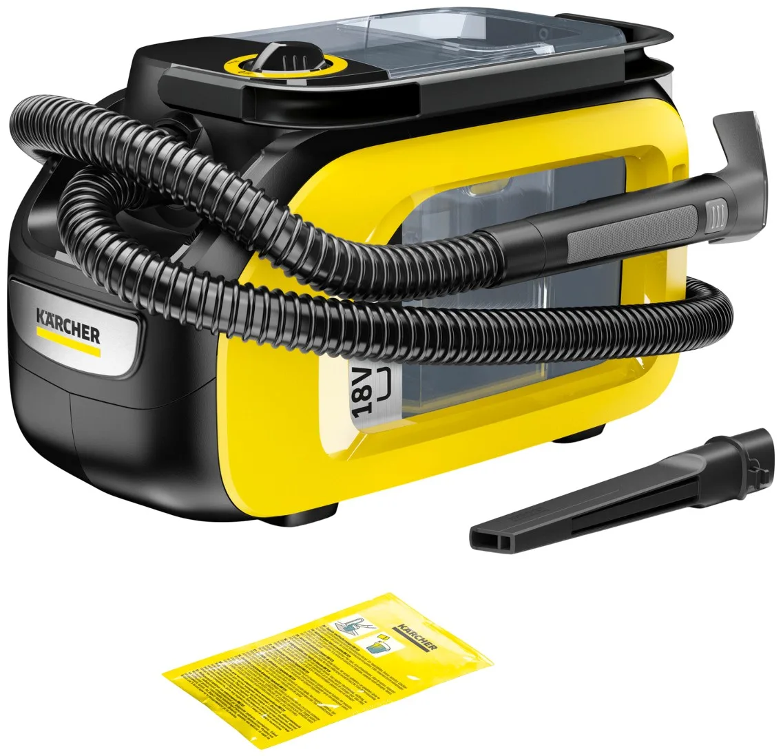 Акумуляторний миючий пилосос Karcher SE 3-18 18В з контейнером для води об'ємом 1.7 л, вага 3.65 кг.