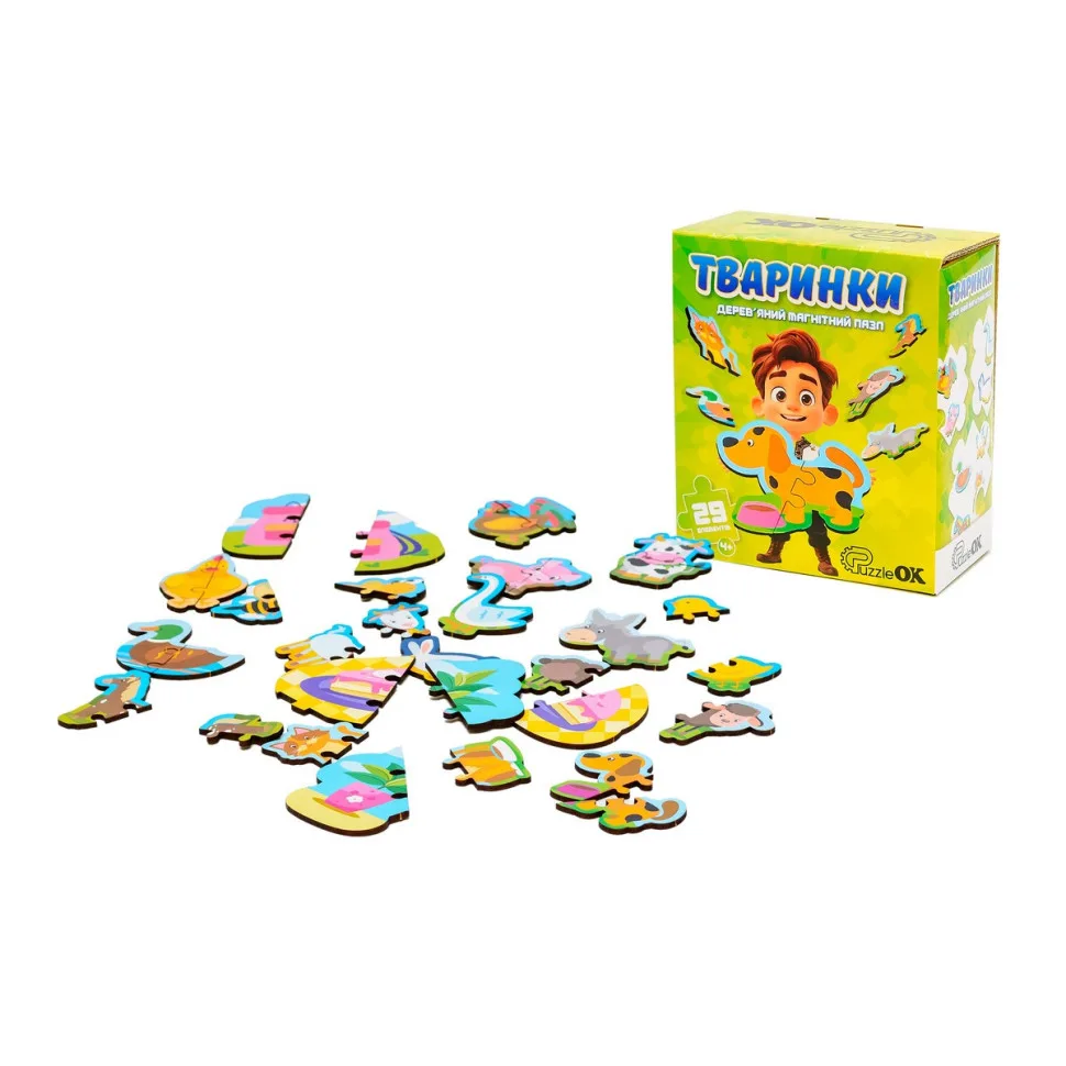 Дерев'яний магнітний пазл PuzzleOK 35 елементів 35х25 см Багатоколірний
