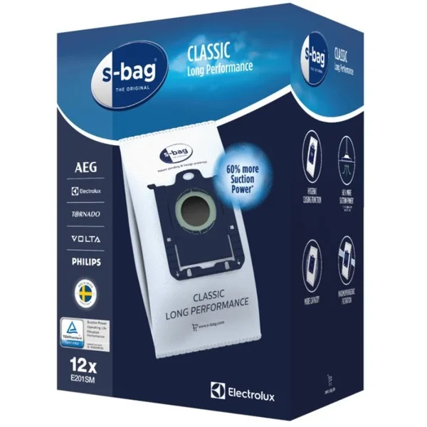 Мешки для пылесосов Electrolux S-Bag Classic Long Performance, синтетические, объем 35л, 12 штук, с ароматизатором
