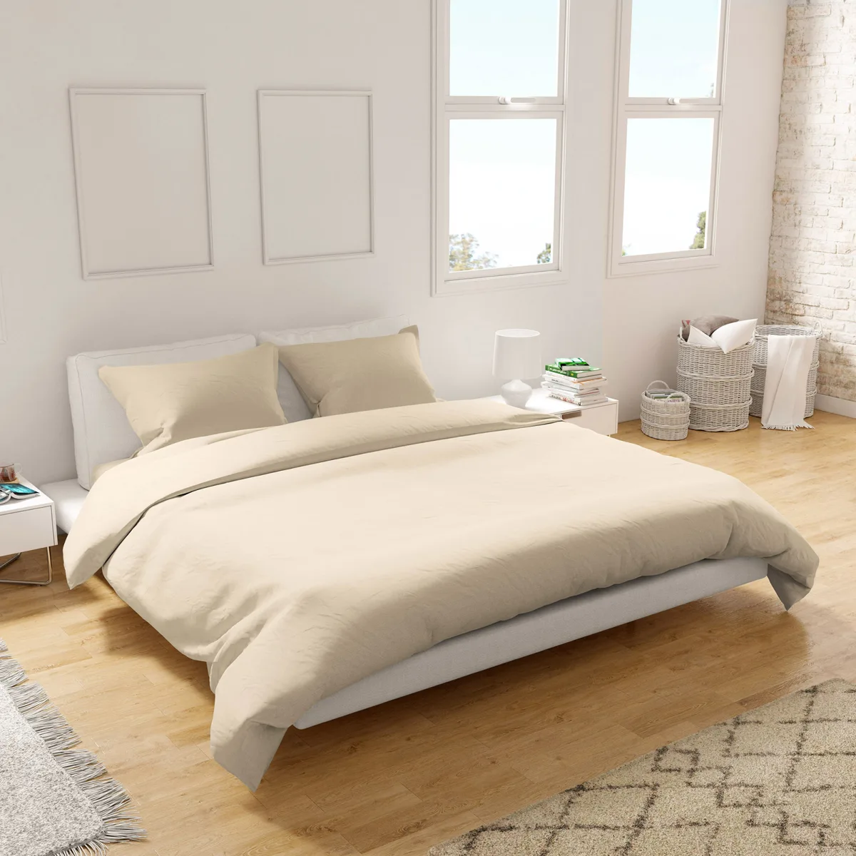 Сімейний комплект постільної білизни Home Line Сатин 230х260 см Бежевий
