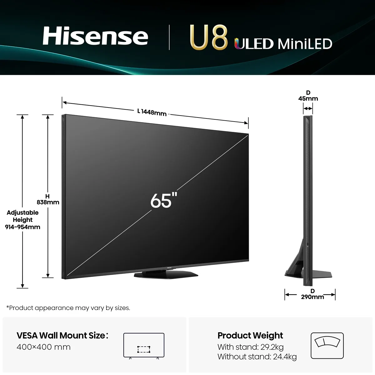 LED-телевізор Hisense MiniLED 65 дюймів чорний 4K HDR 165 Гц