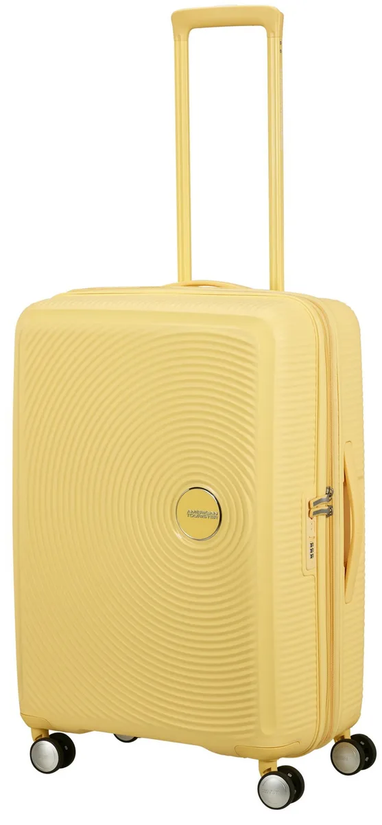Валіза American Tourister, Soundbox, поліпропілен, середня, 67см, 71.5/81л, TSA, 4 колеса, EXP, пастельно-жовтий
