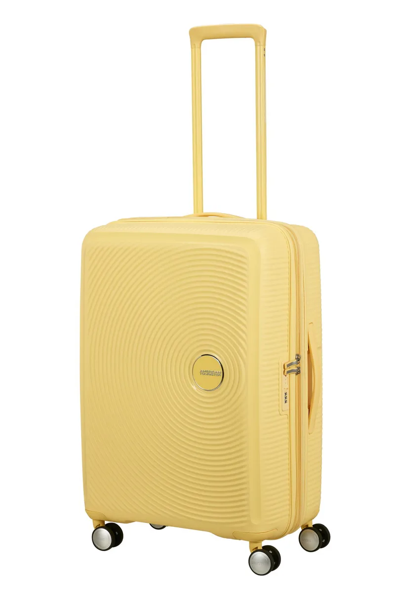 Валіза American Tourister, Soundbox, поліпропілен, середня, 67см, 71.5/81л, TSA, 4 колеса, EXP, пастельно-жовтий