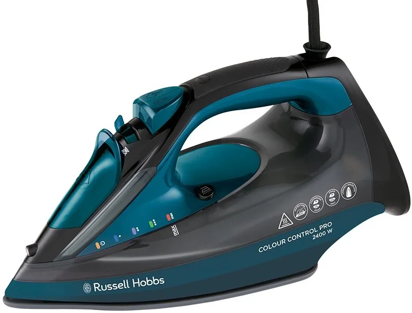 Праска Russell Hobbs Colour Control Pro, 2400 Вт, 380 мл, паровий удар до 185 °C, функція самоочищення, індикатор температури.