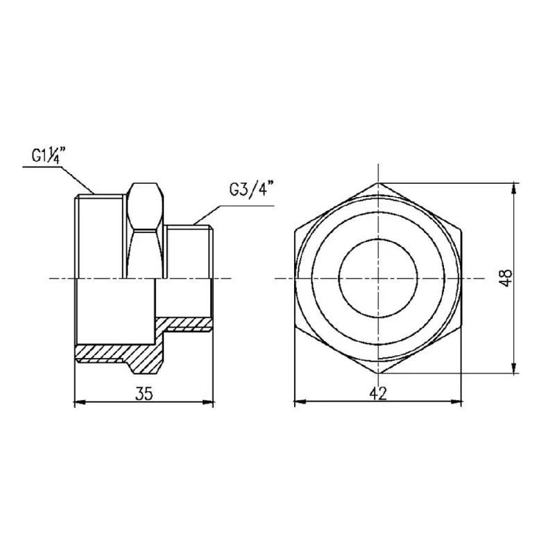Ніпель редукційний 1 1/4"x3/4" латунний нікельований для з'єднання труб