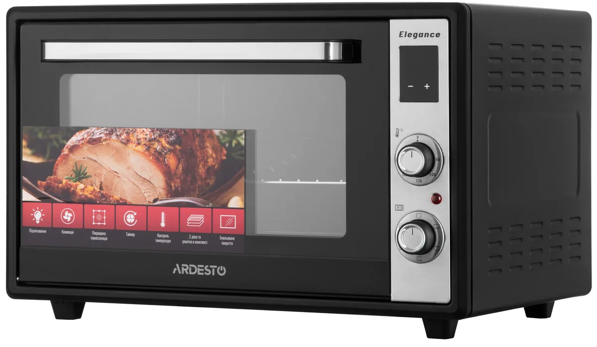 Духовка электрическая ARDESTO Elegance, 60 л, 2000 Вт, конвекционная, с двойным стеклом, черного цвета