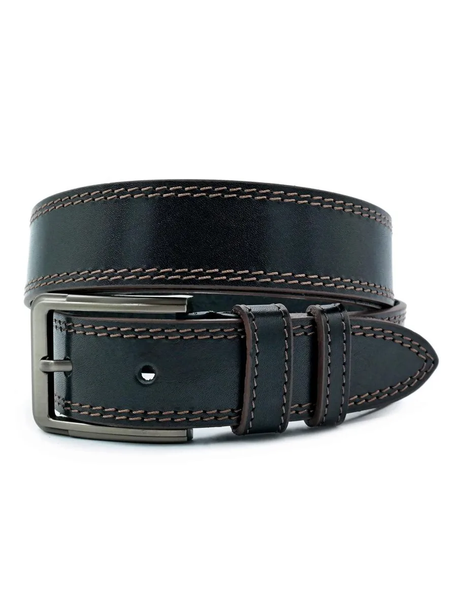 Шкіряний чоловічий ремінь Weatro натуральна шкіра 3,3 см 105-120 см чорний