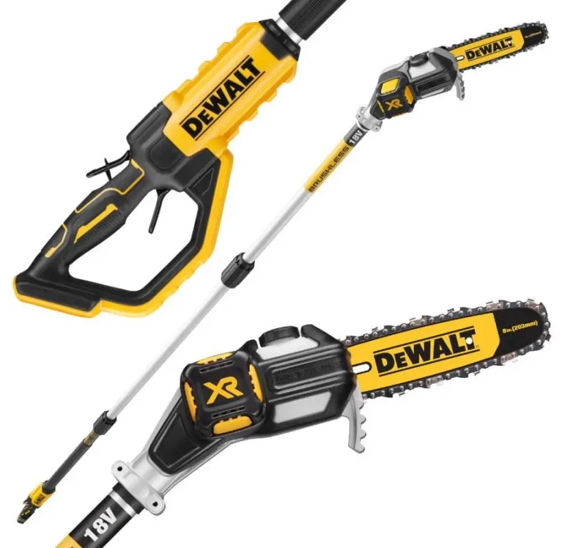 Аккумуляторный высорез DeWalt 18В с цепью, шиной 20 см и регулируемой штангой 180-280 см, вес 40 кг (без батареи и зарядного устройства)
