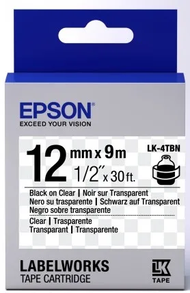 Картридж зі стрічкою Epson LK4TBN принтерів LW-300/LW-400/LW-400VP/LW-600P/LW-700/LW-Z710/LW-900P/LW-1000P/LW-Z5000BE Clear Blk/Clear 12mm/9m