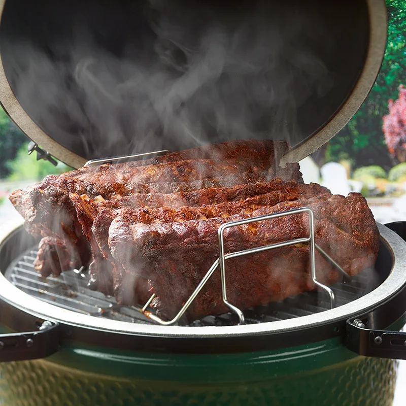 Стійка для ребер V-подібна Big Green Egg нержавіюча сталь L XL металік