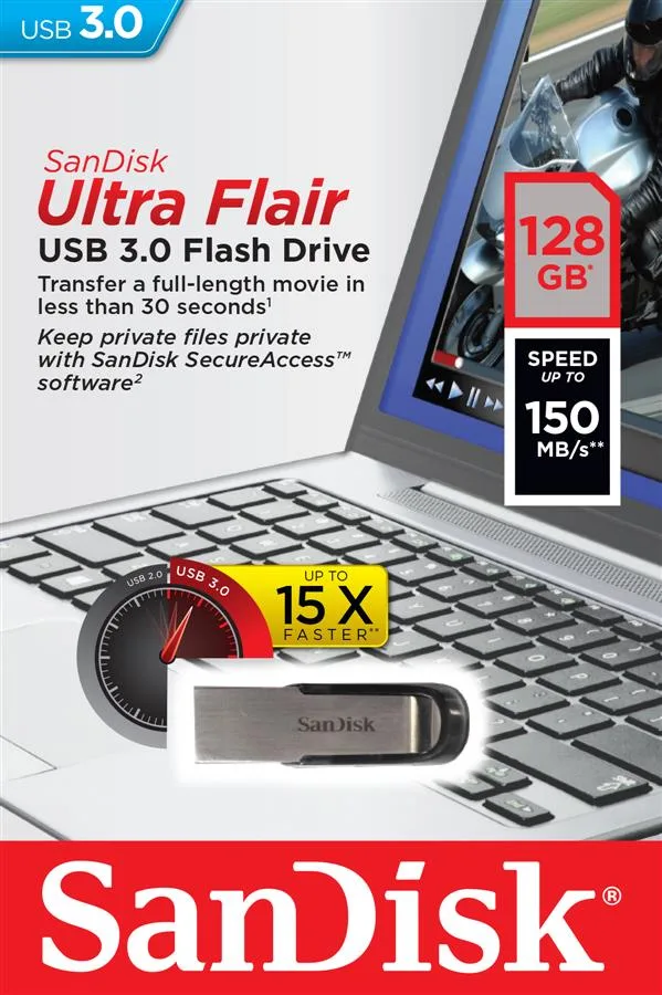 Накопичувач SanDisk  128GB USB 3.0 Type-A Flair R150MB/s