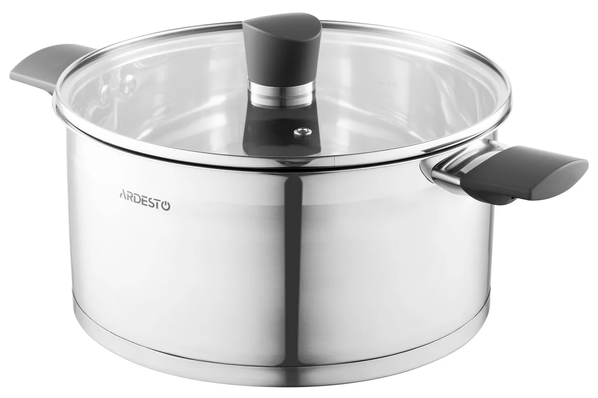 Каструля з прозорою кришкою ARDESTO Gemini Trento, 5.2л, з нержавіючої сталі, з бакелітовими елементами.