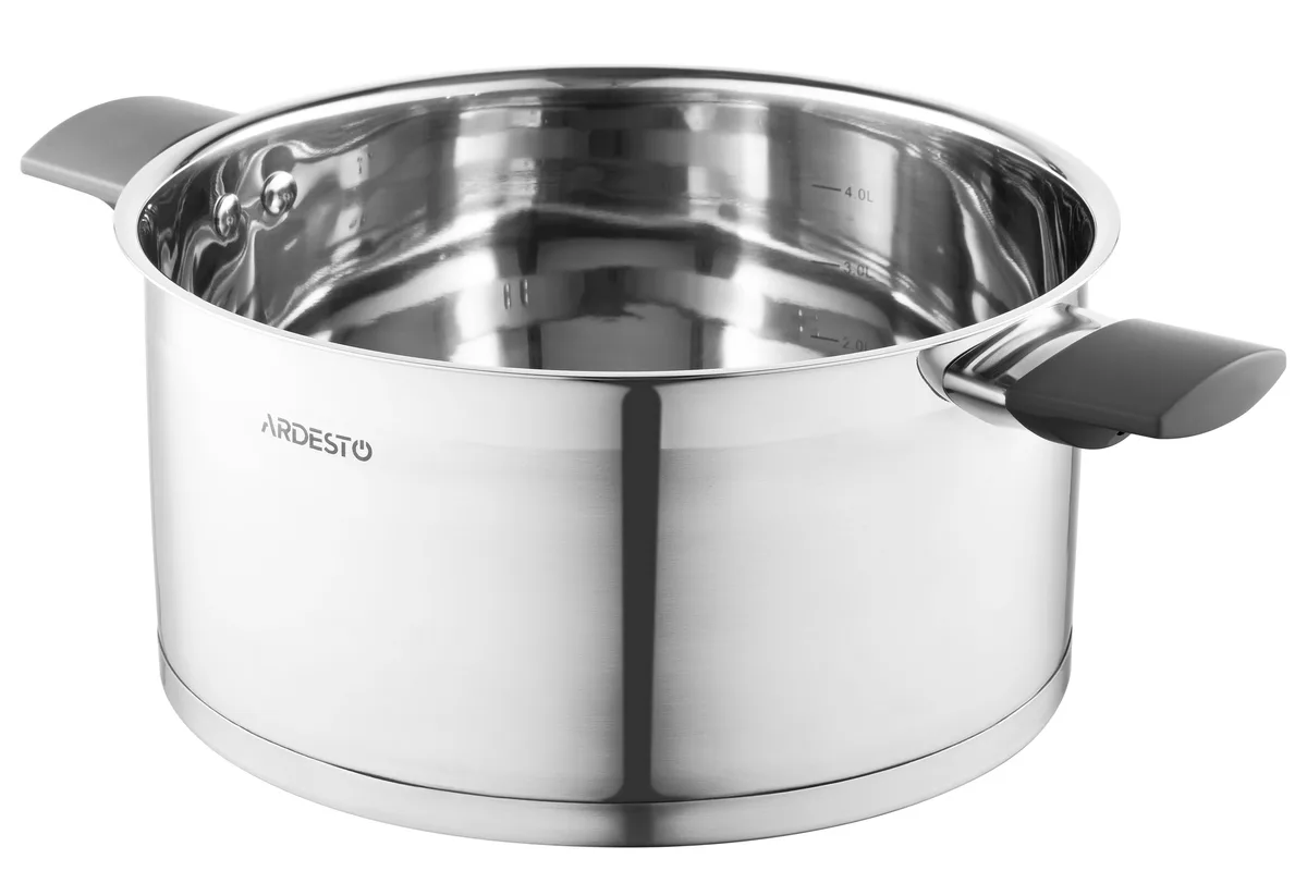Каструля з прозорою кришкою ARDESTO Gemini Trento, 5.2л, з нержавіючої сталі, з бакелітовими елементами.