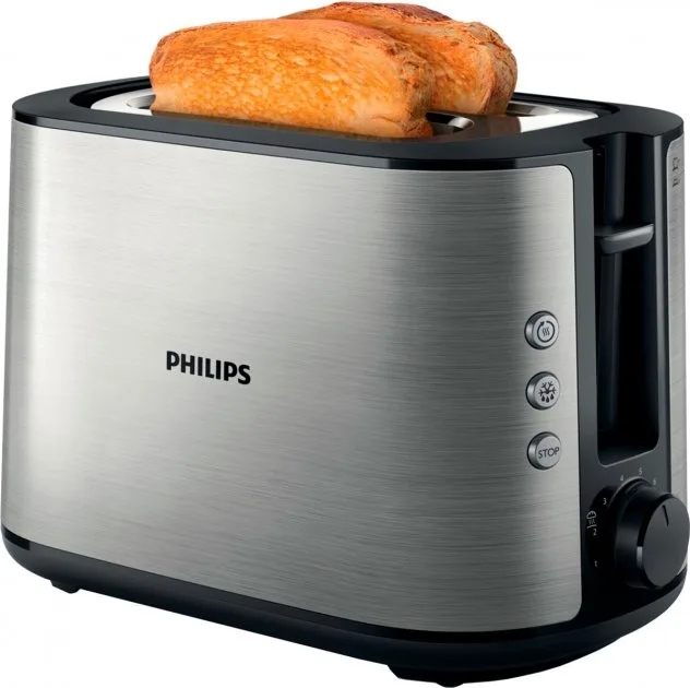 Тостер Philips WiWa Series, 950 Вт, металевий/пластиковий корпус, чорний колір.