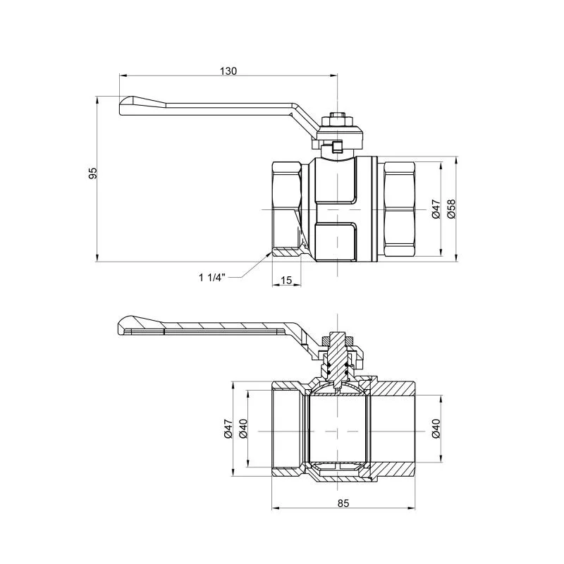 Кран кульовий 1 1/4" прямий латунь нікельований ICMA No350 червоний