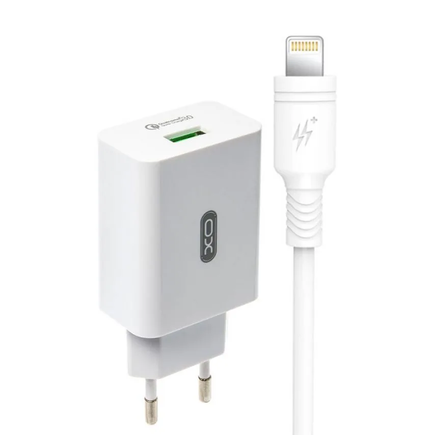Зарядний пристрій XO 2в1 USB 3A Quick Charge 1м Lightning Білий