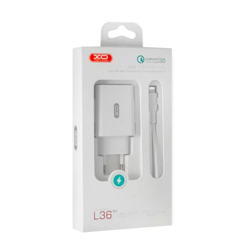 Зарядний пристрій XO 2в1 USB 3A Quick Charge 1м Lightning Білий