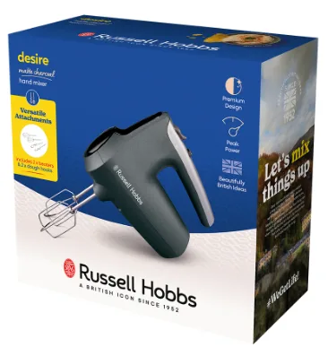 Ручний міксер Russell Hobbs 185 Вт 5 швидкостей пластик 18,5х29 см сірий