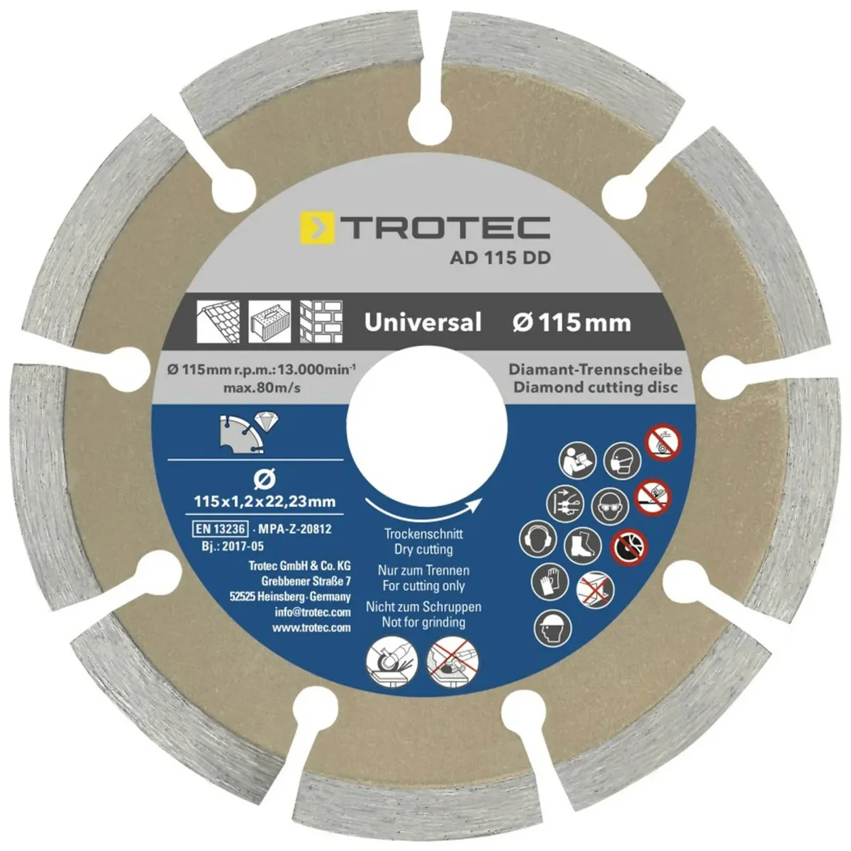 Відрізні алмазні диски Trotec 110 115 мм сині 4 шт для бетону плитки кераміки