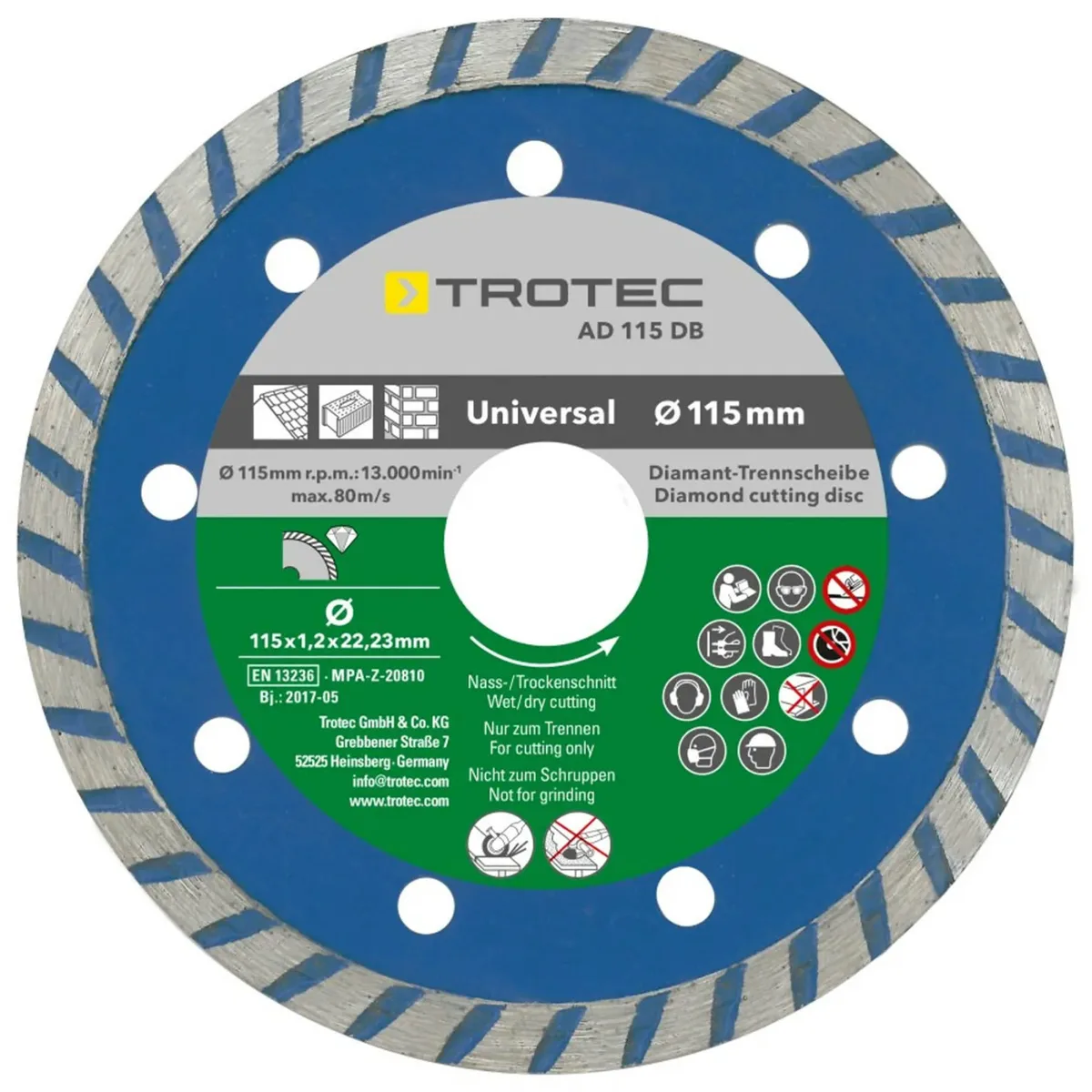 Відрізні алмазні диски Trotec 110 115 мм сині 4 шт для бетону плитки кераміки