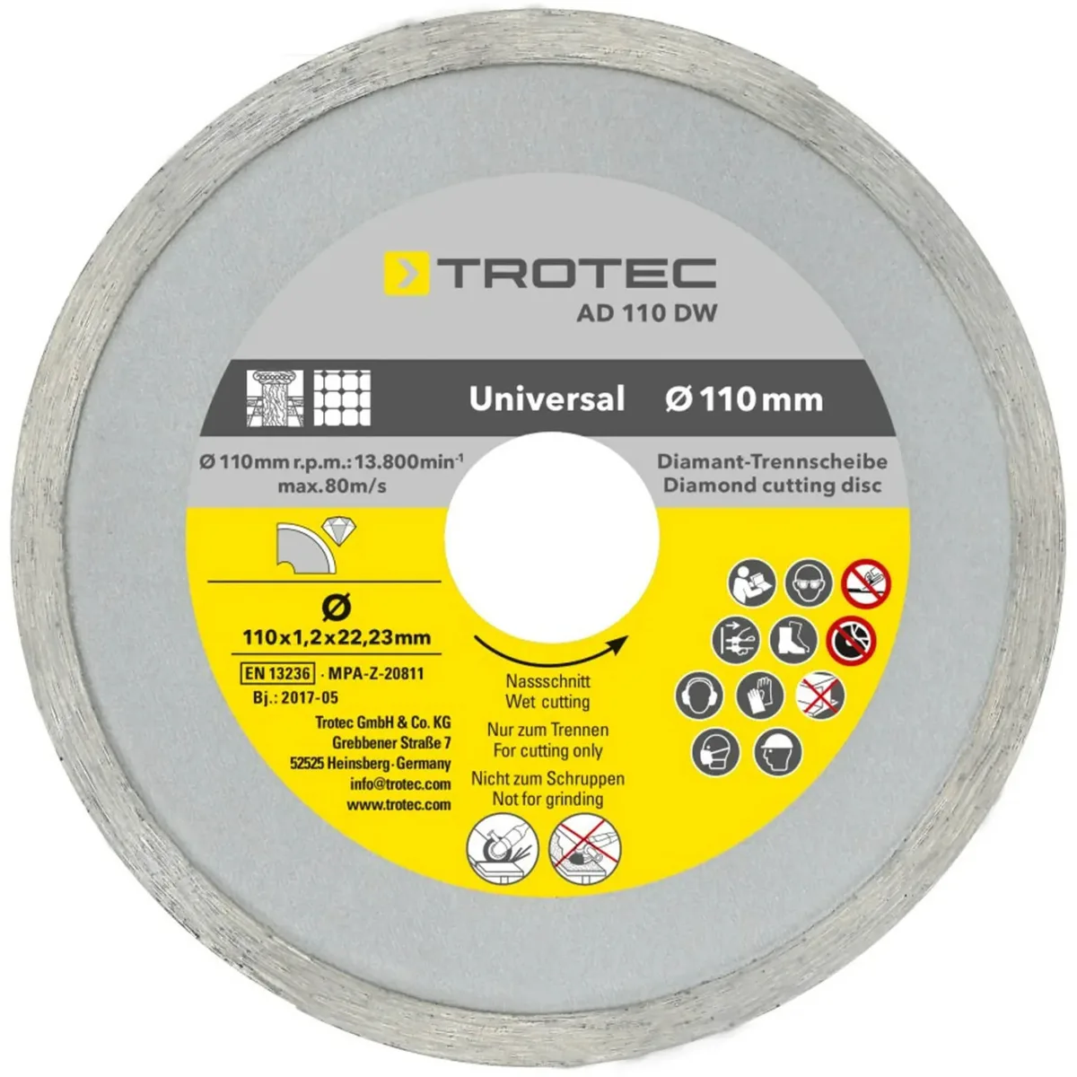 Відрізні алмазні диски Trotec 110 115 мм сині 4 шт для бетону плитки кераміки