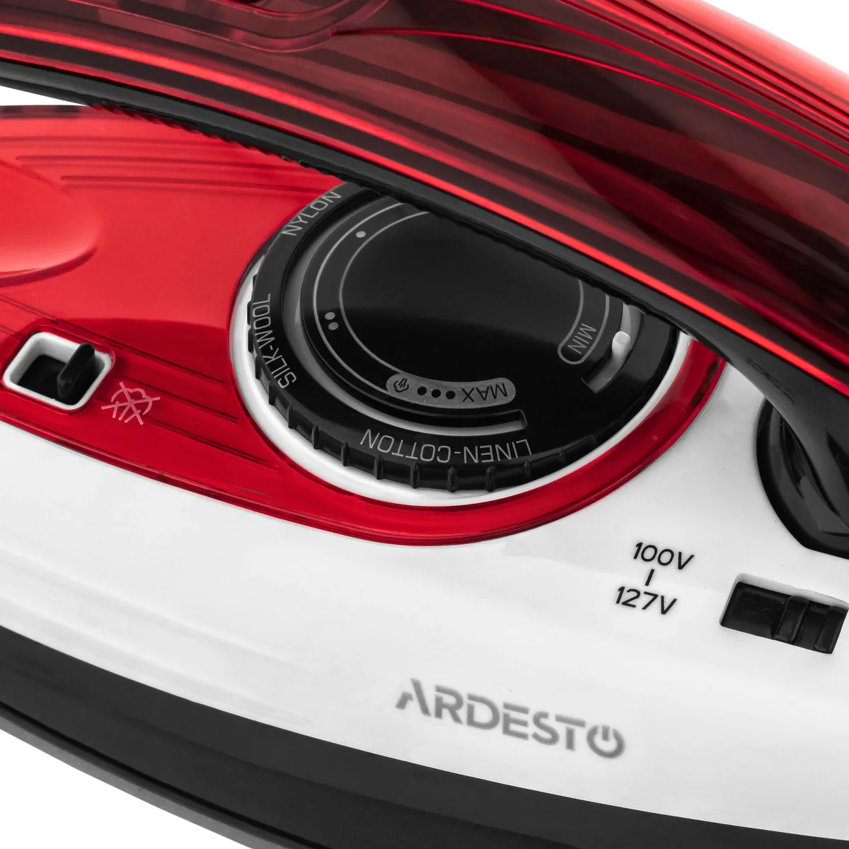 Подорожня праска ARDESTO TI-S1200, 1000Вт, 70мл, паровий удар, постійний пар - 15г, керамічна підошва, біло-червона.