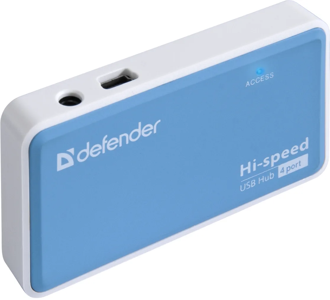 USB-хаб Defender 4 порти USB 2.0 білий блакитний 220В