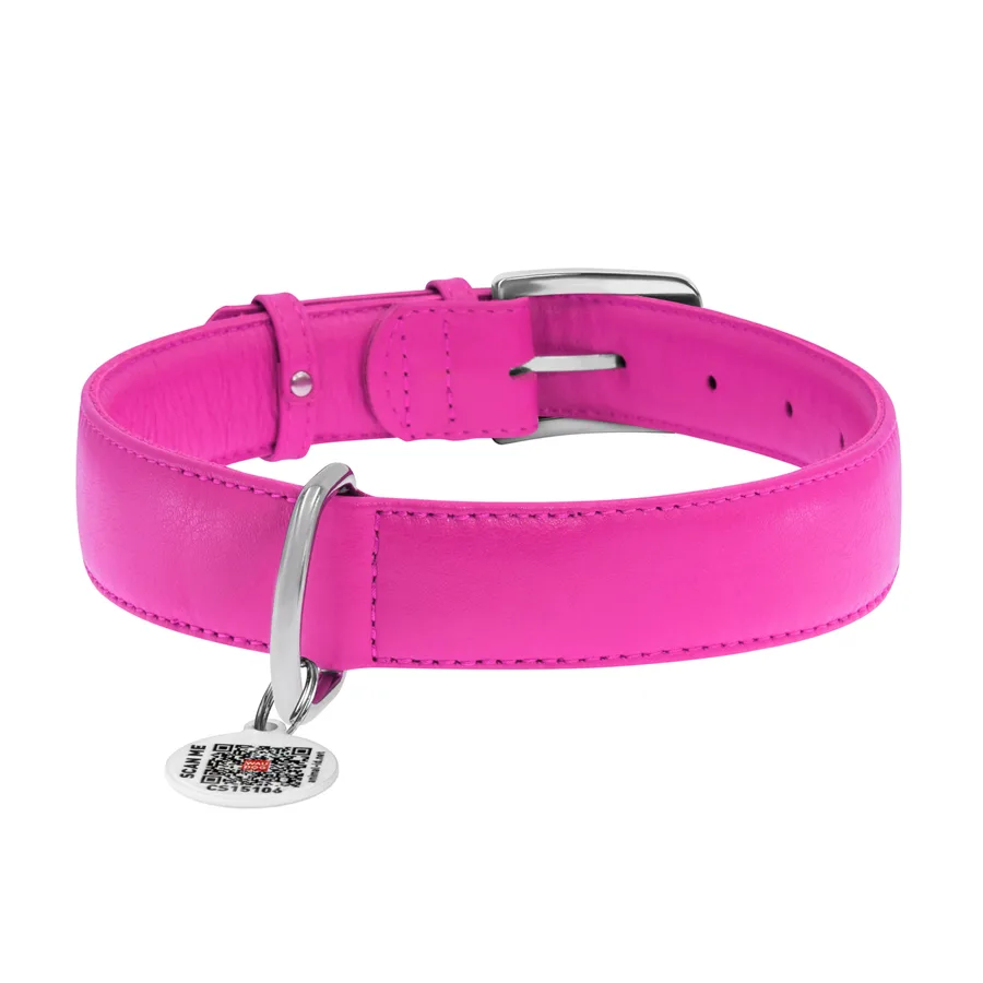 Нашийник WAUDOG Glamour XL шкіряний 35 мм 46х60 см рожевий з QR паспортом