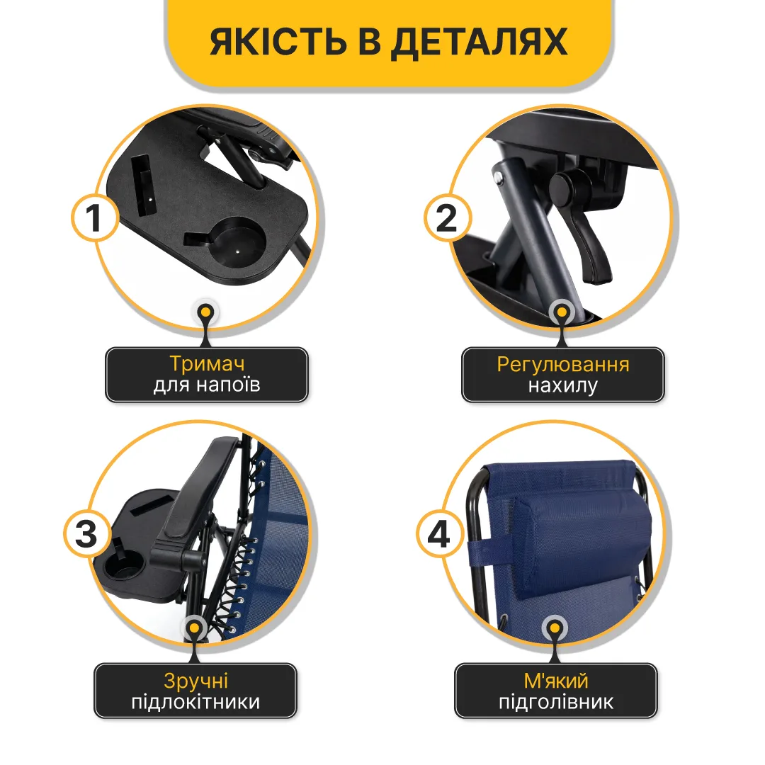 Розкладне крісло-шезлонг LEOBRO Сталева труба 178х64х110 см Синій