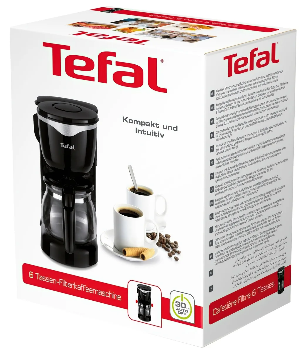 Кавоварка Tefal крапельного типу Good Value 0.6л, для меленої кави, чорного кольору.