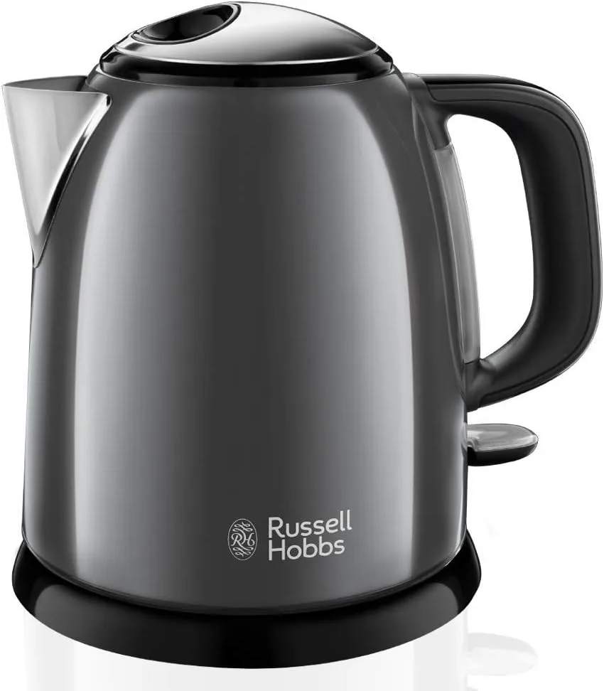 Електричний чайник Russell Hobbs Colours Plus Mini, 1 літр, металева обробка, сірого кольору.