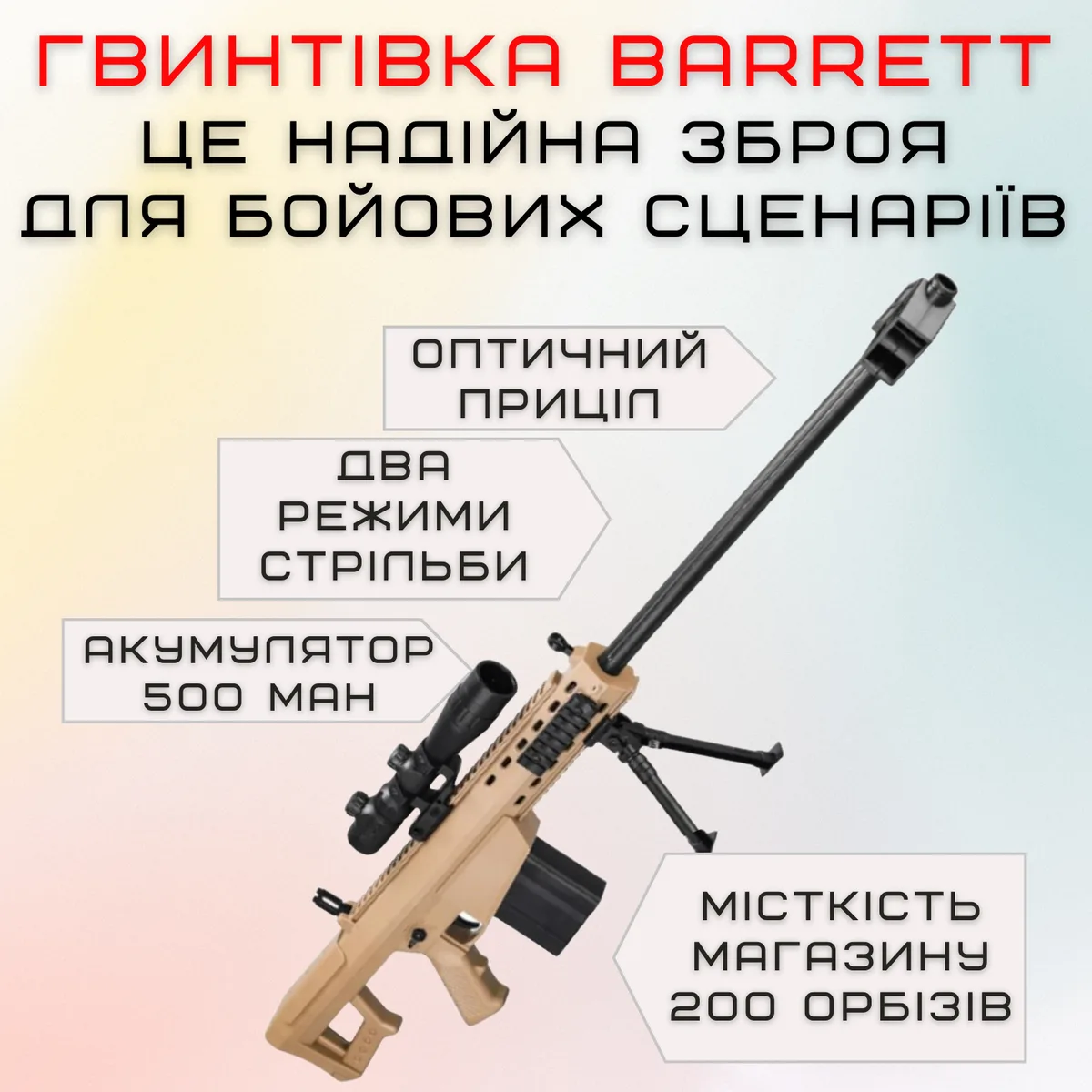 Дитячий гель бластер снайперська гвинтівка 87 см пластик 500 мАг автоматичний режим