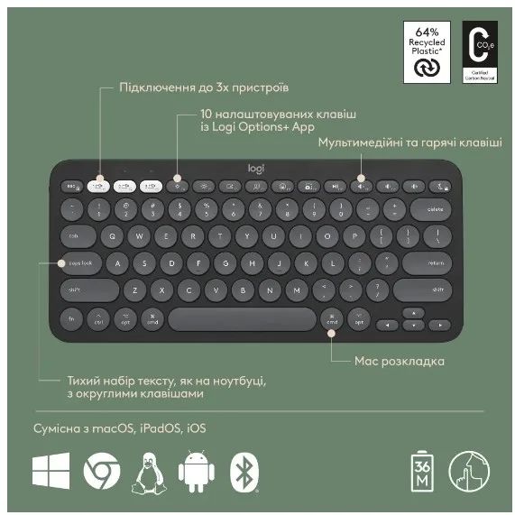 IT набір Logitech бездротовий сірий клавіатура миша 36 місяців автономної роботи