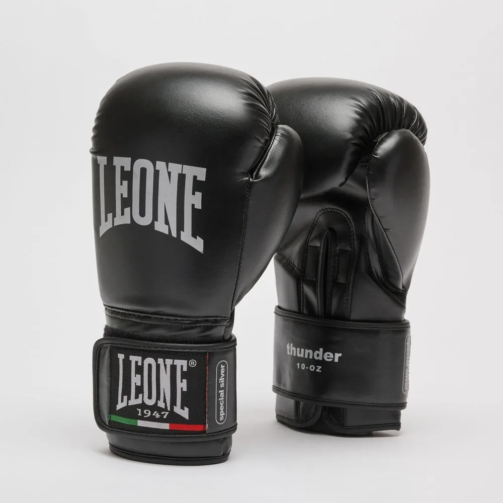 Боксерські рукавиці Leone штучна шкіра 8 унцій чорні з капою